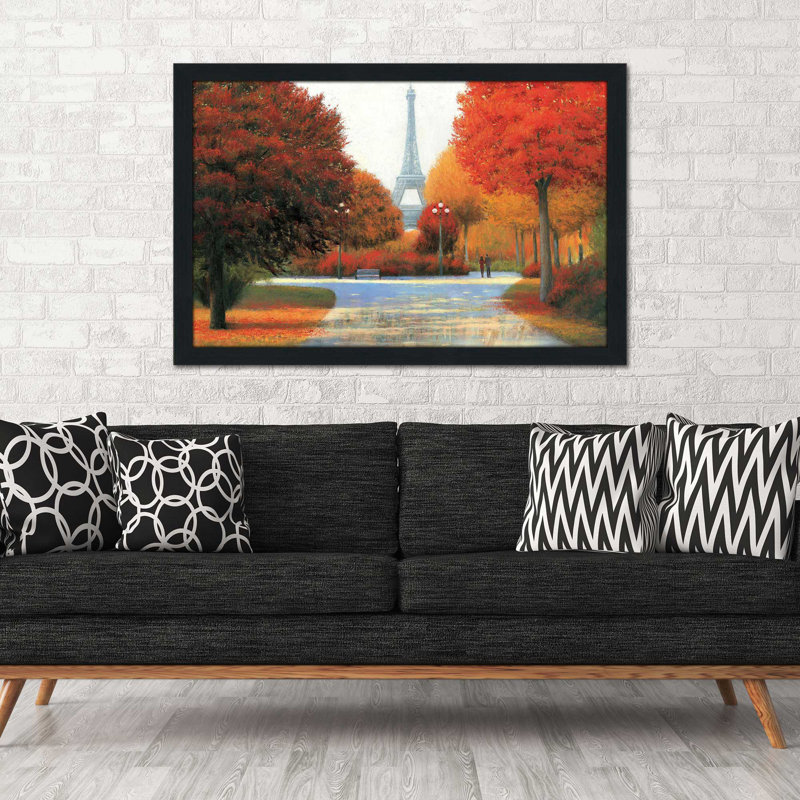 Automne à Paris en couple - Peinture, Cadre espresso, H 33,5 po x l 49,5 po x P 1 po