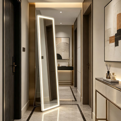 Miroir pleine longueur 65 po x 21 po avec lumières DEL, miroir de sol éclairé avec gradation et température de couleur 3, miroir debout pour chambre à coucher, vestiaire, gymnase à domicile