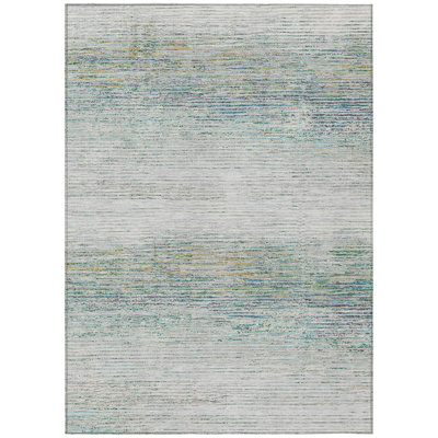 10' X 14' Linen Striped Washable Indoor Outdoor Area Rug
