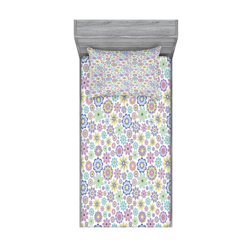 Microfiber Floral Sheet Set, Twin XL Sheet Set + Fitted Sheet + 1 Pillowcase