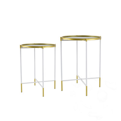 Set of 2 Iron Side Tables with Glass Top
