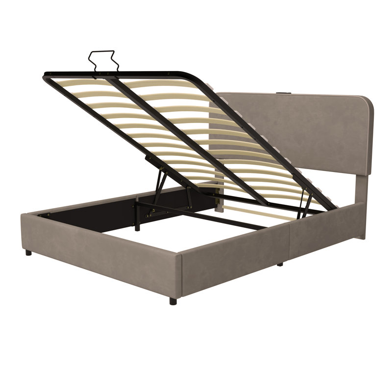 Lit de rangement hydraulique Ineva, lit de rangement relevable avec lumière DEL RVB, haut-parleur Bluetooth, aucun sommier nécessaire