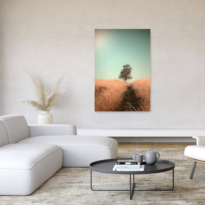 «Bare Tree Field Path Minimalist Peaceful Serene Autumn Landscape», reproduction d'art murale, H 60 po x l 40 po