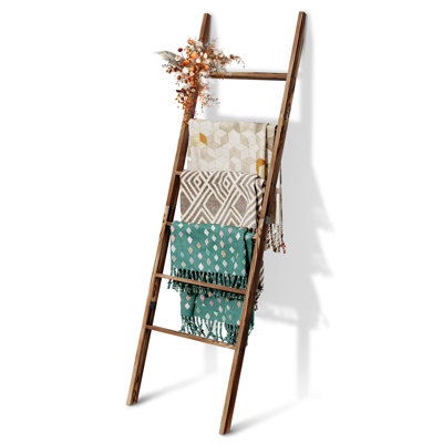 Échelle à couvertures pour le salon et la chambre à coucher, porte-couvert rustique décoratif à 6 niveaux, support à courtepointe, échelle, facile à assembler, brun