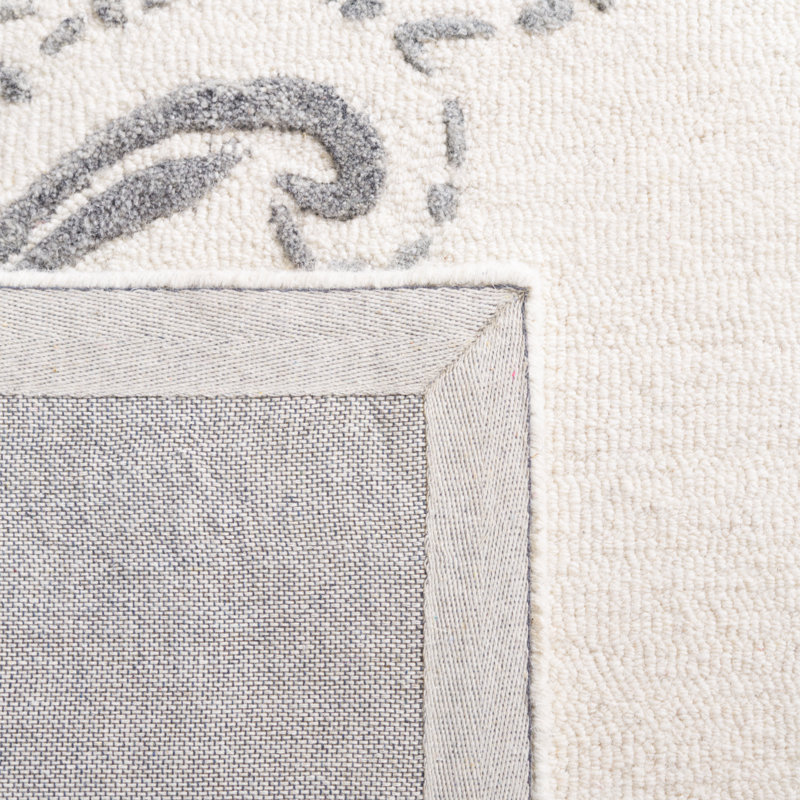 Tapis floral ivoire / gris en laine / coton touffeté à la main Evanthia, Rectangle 4pi x 6 pi