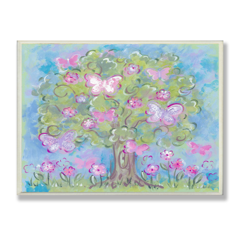 Herry Village, arbre à papillons, impression, H 13 po x l 19 po, Plaque en bois