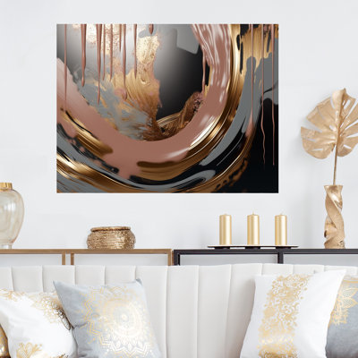 Abstract Golden And Pink Infinity Rivers III - Liquid Ink Abstract Metal Wall Art