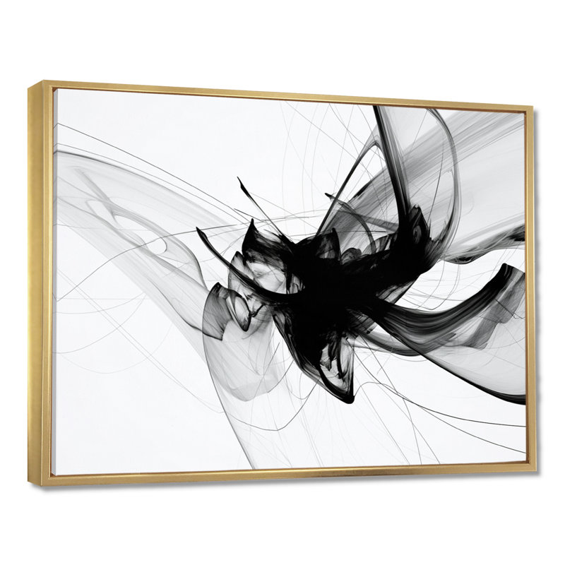 Reproduction d'art mural abstrait monochrome noir et blanc, H 30 po x l 40 po x P 1,5 po, Toile avec cadre flottant or