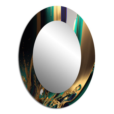 Green And Gold Agate III - Abstract Oval Decorative Mirror On Metal