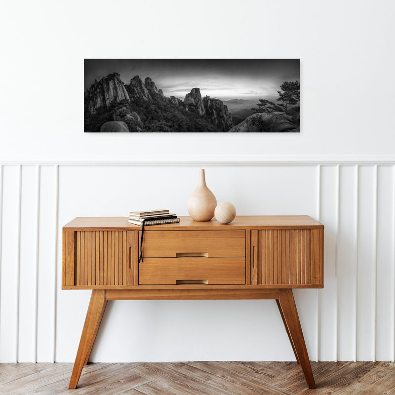 Art mural de paysage majestueux de montagnes monochromes dramatiques sereines abstraites, H 12 po x l 36 po