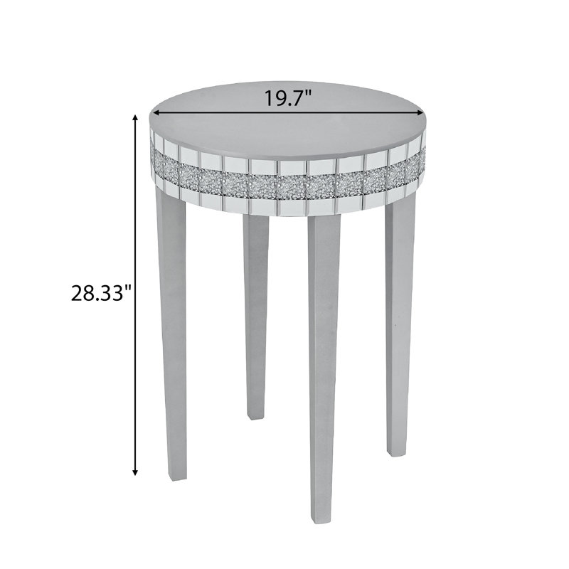 Round Side End Table, Round Accent Tablewith Bling Crushed Diamond Edge Frame,Nightstand for Small Spaces, Bedroom,Coffee, Entryway,9.7" Diameter x 28.33"