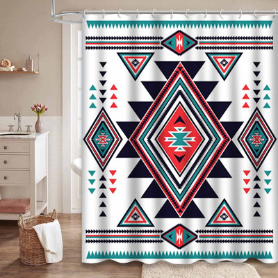 Rideau de douche bleu aztèque avec 12 crochets
