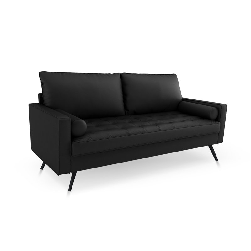 Ilenas 70" Faux Leather Square Arm Sofa, Black