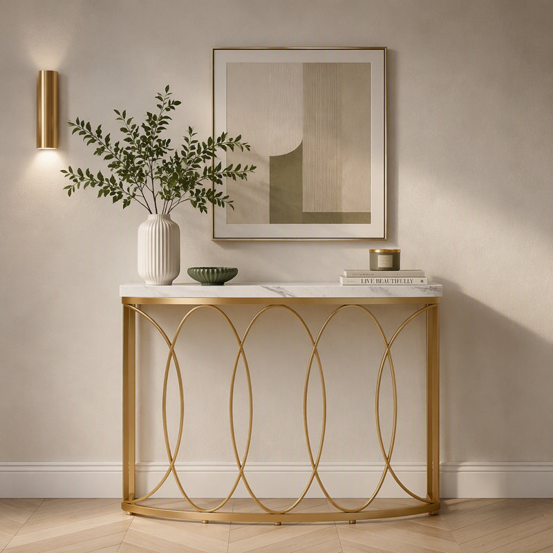 Console en faux marbre, canapé d'entrée en demi-lune de 43 po