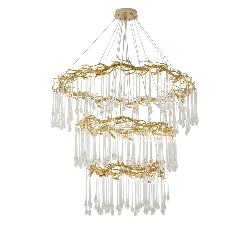 Lustre 38 lumières dorées avec détails en verre