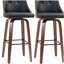 Ensemble de 2 tabourets de bar pivotants en cuir de polyuréthane avec repose-pieds et dossier capitonné HOMcom, noir, ensemble de 2
