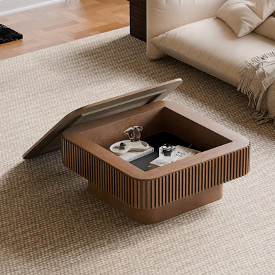 Table basse carrée avec rangement Table d'appoint en bois massif plaqué