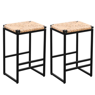 2 tabourets tissés en jacinthe d'eau Folmar - métal, repose-pieds naturel pour la détente, capacité de 220 lb, hauteur de comptoir simple et élégante, coussins réglables de 15,67 po x 13,14 po x 25 po, poids de 19 lb,