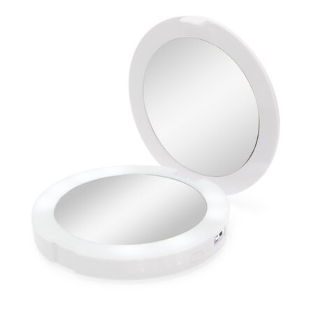 Smart LED Compact Mirror, Chargeup Travel Lighted Round Purse Mirrors with 5X Magnifying Glass