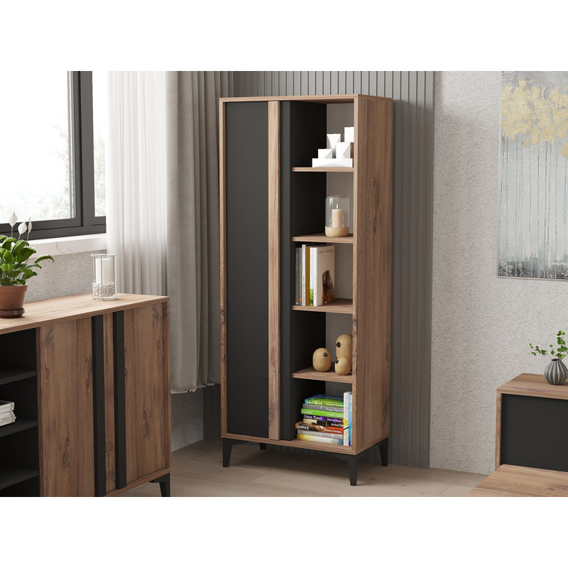 Modern Bookshelf, Atlantic & Anthracite Colors, 27.6 x 68.9 x 11.8 inches | 100% Melamine Coated Particle Board, Thickness: 0.7 inches | Stylish & Functional Design for Home or Office, Perfect for Organizing Books & Decor