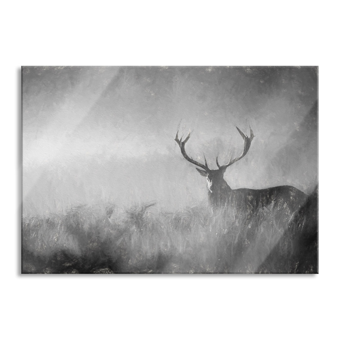 Glasbild Deer Stag im Nebel