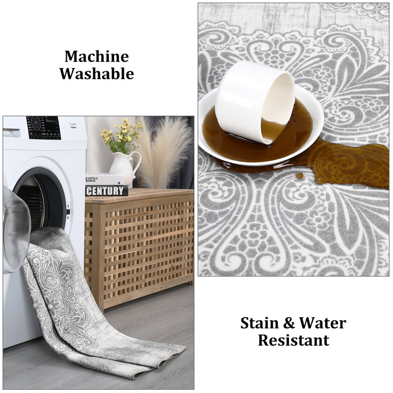 Saruf Washable Floral Indoor Rug, Rectangle 4' x 6'