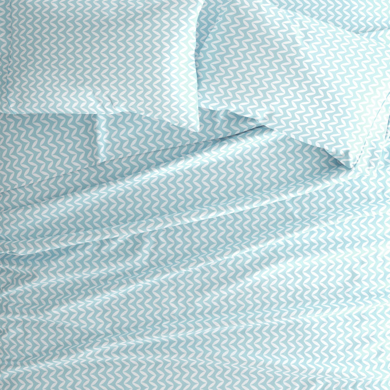 Simply Soft Chevron Geo Pattern Sheet Set, Light Blue, Twin Sheet Set + Fitted Sheet + 1 Pillowcase