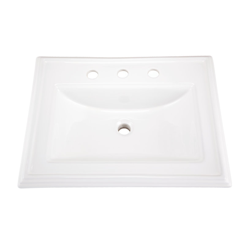 Lavabo de salle de bain rectangulaire encastré en porcelaine vitreuse avec trop-plein Logan, Centres de 8 po