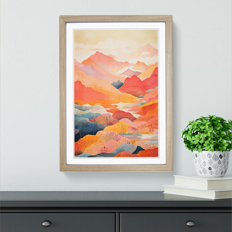 Japanese Mountains Colour Field - Framed Print, Oak Framed, 46cm H x 34cm W x 2cm D