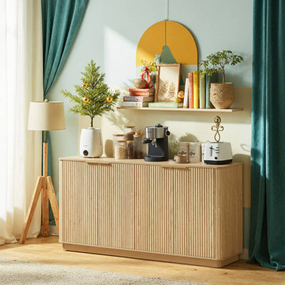 63" Vertical Stripe Storage Buffet Cabinet With Curved Wave Design, Tv Stand, Mdf Material, 150lbs Capacity
