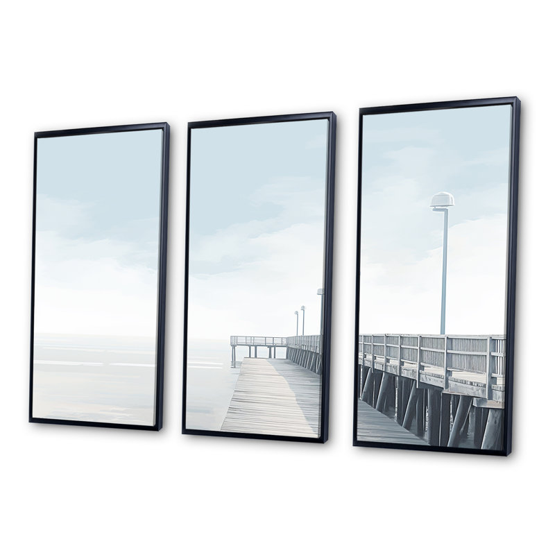 Ensemble d'art mural Rathbone - Coastal Pier, Cadre flottant noir, H 40 po x l 60 po x P 1 po
