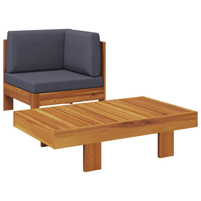 vidaXL 2 Piece Patio Lounge Set, Acacia Wood Outdoor Seating with Table and Dark Gray Cushions, Functional and Configurable Garden Furniture