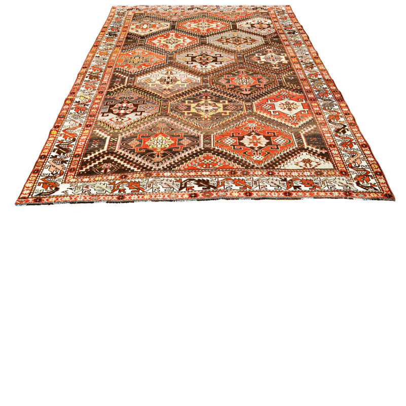 Tapis unique en laine orange / blanc 5 pi 8 po x 8 pi 6 po années 1990