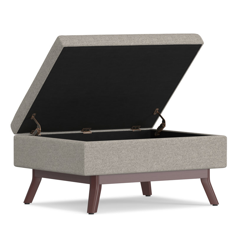 Owen 34"W Upholstered Fabric Mid-Century Modern Rectangular Lift-Top Ottoman with Tapered Legs, Cloud Gray 100% Polyester