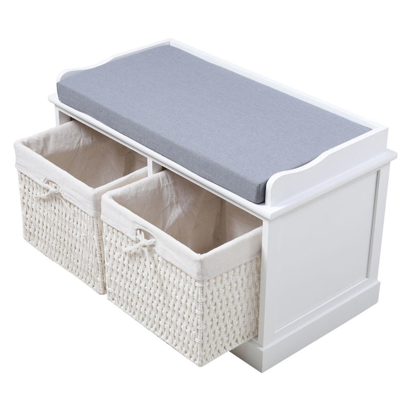 Abbey Canvas Upholstered Storage Bench, White/Grey