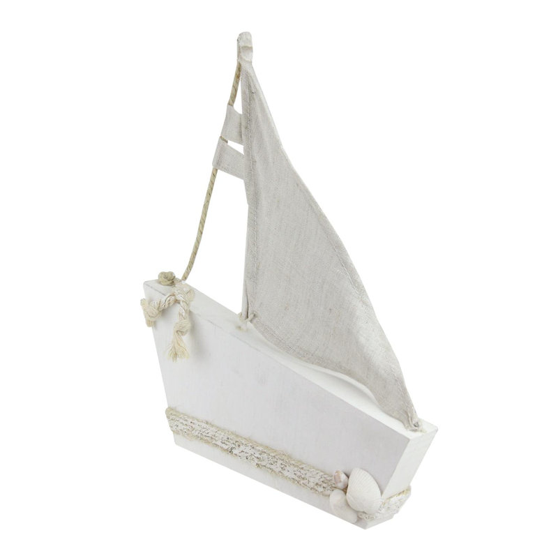 11.5" White and Tan Cape Cod Inspired Ship with Sails Table Top Decoration