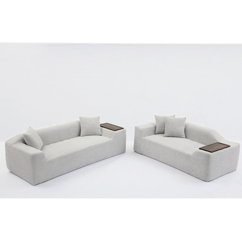 Camario 2 Piece Boucle Cloud Sofa Set, Light Grey