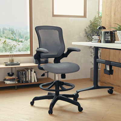 Mid-Back Mesh Ergonomic Drafting Chair with Foot Ring and Flip-Up Arms by Flash Furniture