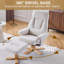 Fauteuil d'appoint chauffant et pivotant avec repose-pieds, dossier réglable, base en bois massif, crème moderne Mid-Century