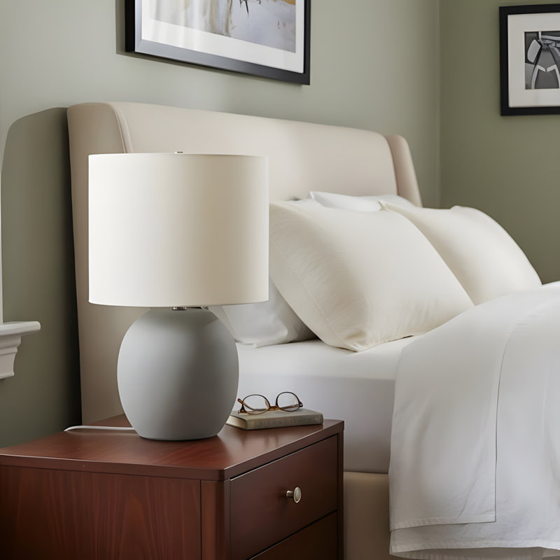 Lighting, 20"h, Table Lamp, Grey Concrete, Ivory / Cream Shade, Contemporary, Gray