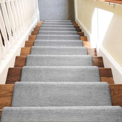 Plush 9.5"x30"x1.2"Bullnosed Carpet Stair Treads Cover*12 Gray
