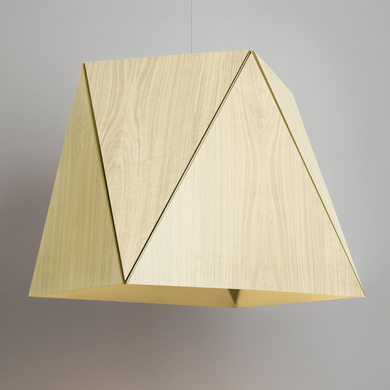 Lustre géométrique unique à 4 lumières Calx, Chêne blanc délavé / laiton brossé