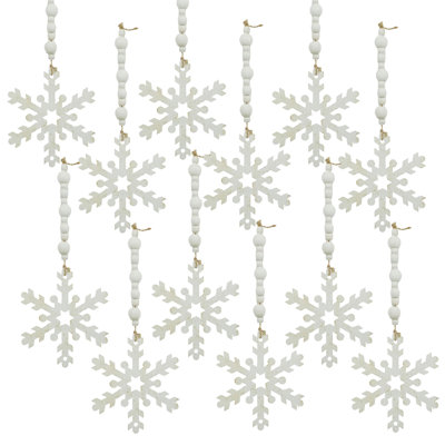 Ensemble de 12 ornements de flocons de neige en bois décoratifs de style campagnard rustique en bois naturel de 9,8 x 4,7 pouces