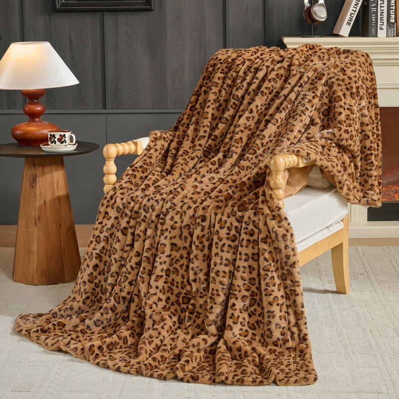 Jeté Cheetah, peluche moelleuse à double face - luxueuse couverture en fausse fourrure à imprimé léopard, Lit simple