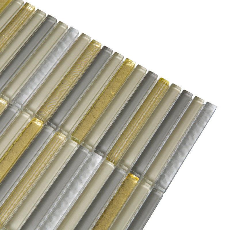 11.8" X 11.8" Glass Mosaic Tile, Beige/Gold