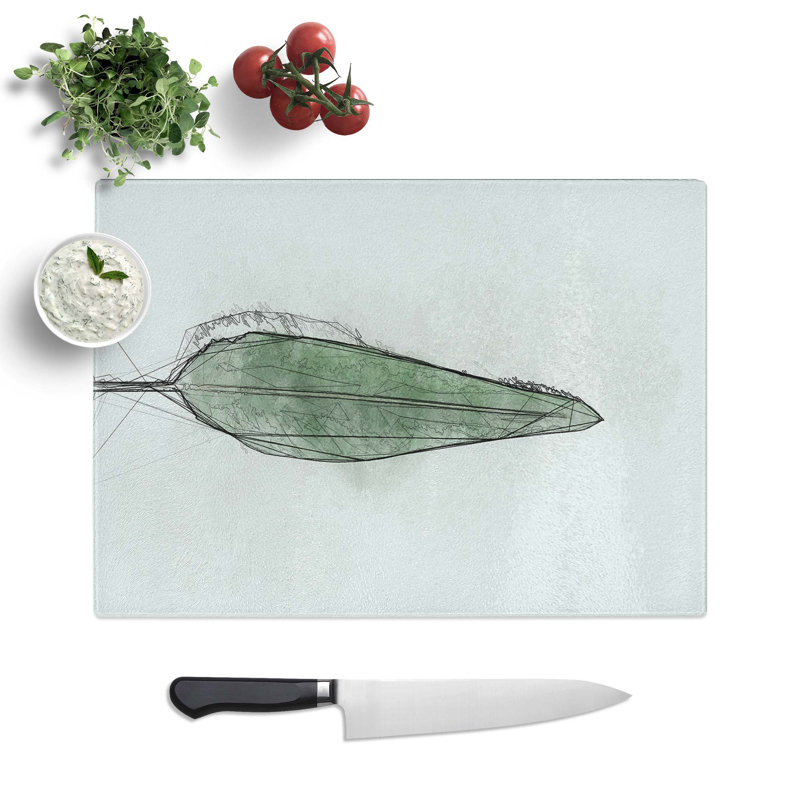 Glass Green Leaf in Abstract Chopping Board, 28.5 cm W x 20 cm L