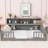 Full Floor Bed With Side Bookcase,Shelves,Guardrails,Grey-1057717132