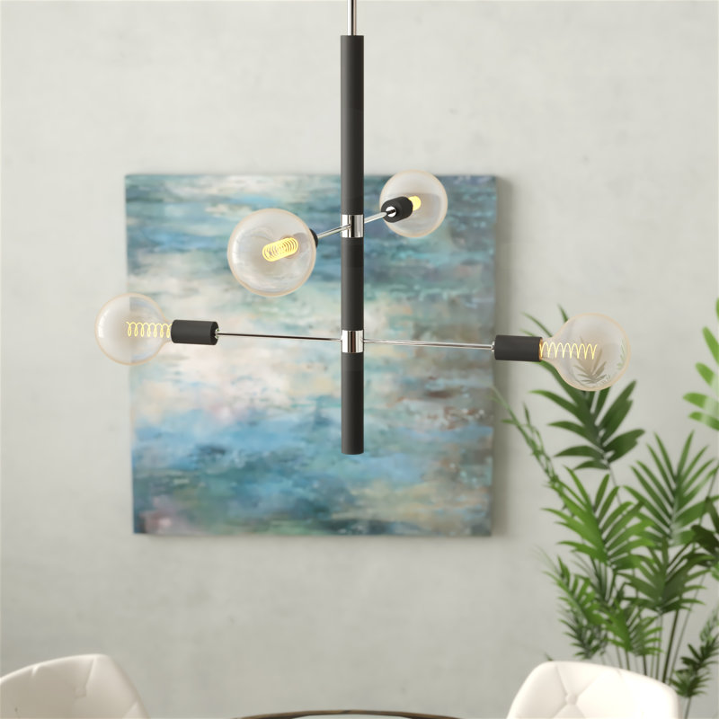 Christopher 4 - Light Sputnik Modern Linear Chandelier, Polished Nickel