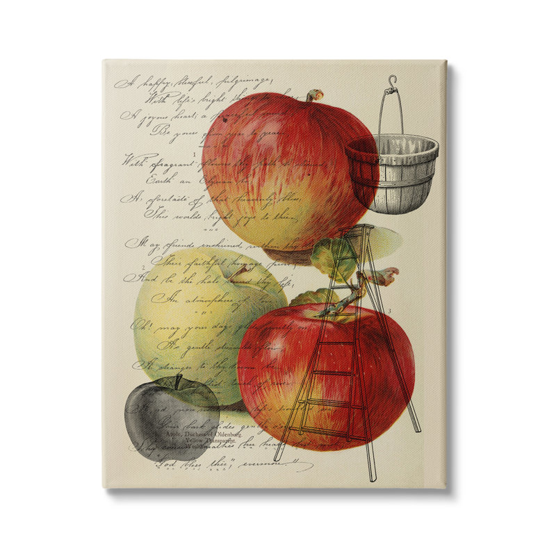 Illustration rétro de cueillette de pommes, passage de texte antique - impression, Plaque murale, H 20 po x l 16 po