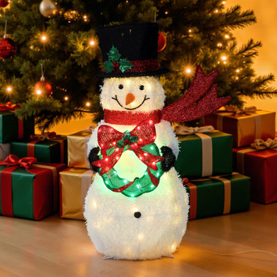 Bonhomme de neige lumineux de Noël de 83,5 cm avec couronne et 80 DEL